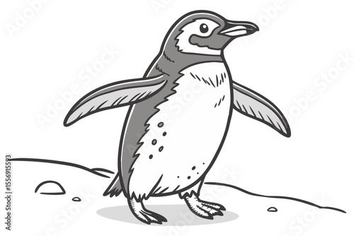 Playful Penguin in Standing Pose on White Scene