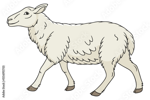 Fluffy Sheep Facing Forward Isolated on White