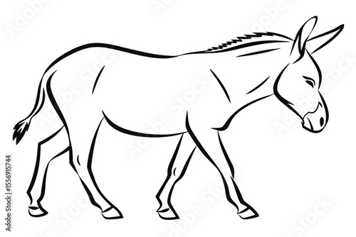 Cute Donkey Standing Calmly on White Background