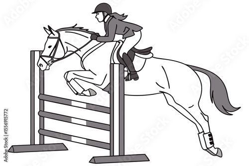 Horse Jumping Over Hurdle with Equestrian Rider Art