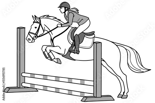 Athletic Horse Rider Clearing Fence in Action Pose