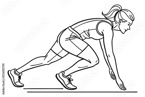 Female Sprinter Getting Ready to Launch on White