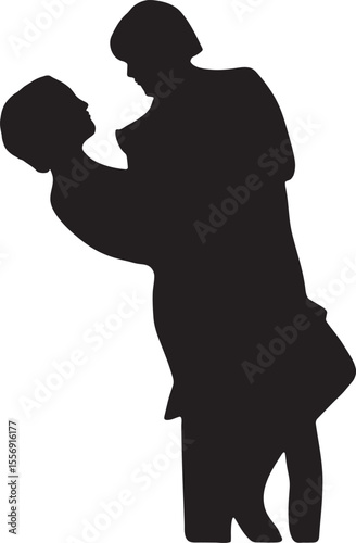 Elegant silhouette of a romantic couple embracing tenderly