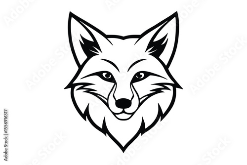 Sharp black outline defines a fox's face with pointed ears on a white background