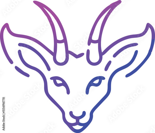 Stylized gazelle's captivating face showcases its prominent horns and radiant amber eyes against white