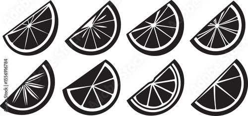 set of orange fruit slice silhouette, black and white silhouette, vector and illustration