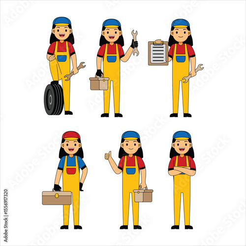 Woman Mechanic Profesion Character Vector Illustration