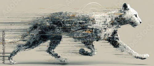Dynamic and Abstract Representation of a Running Wild Cat