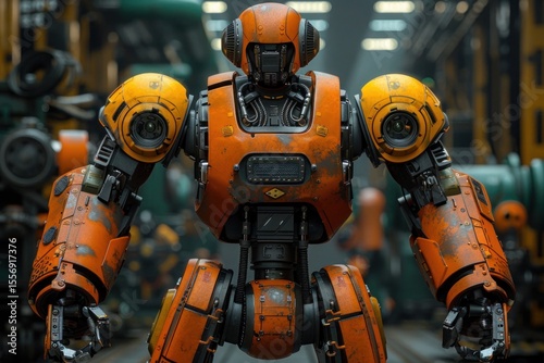Robot Dramatically Highlighted by Contrasting Light and Deep Shadow Play