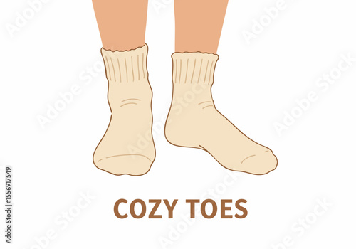 Simple illustration of feet in cozy warm socks, perfect for relaxing at home or bedtime.