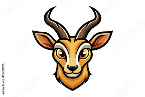 Cartoon impala head gazes forward with vibrant coloring and prominent, curving horns