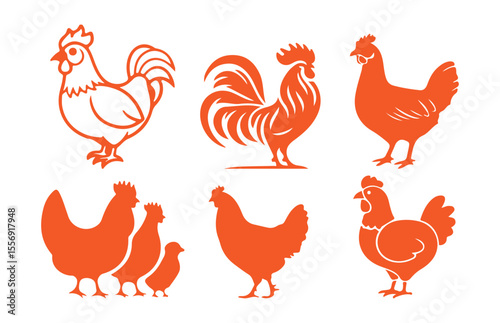 Vector Farm Birds Collection: Roosters and Hens