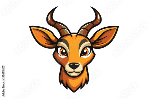 Cartoon springbok gazelle portrait features orange fur, brown horns, and adorable expression
