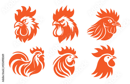 Set of Stylized Rooster Head Logos