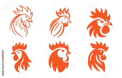 Set of Stylized Rooster Head Logos