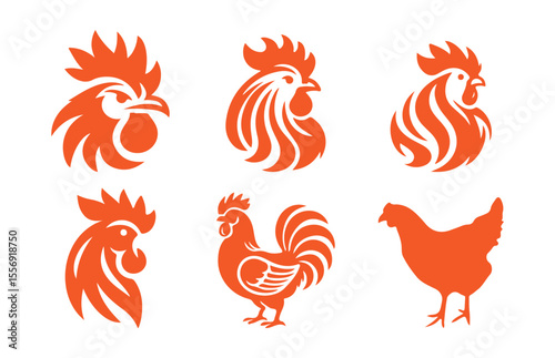Rooster Head Silhouette Icons Collection