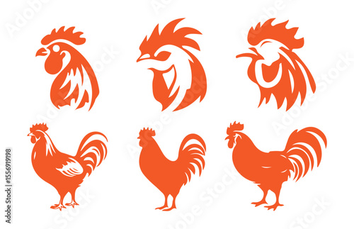 Black Rooster and Chicken Silhouettes Set