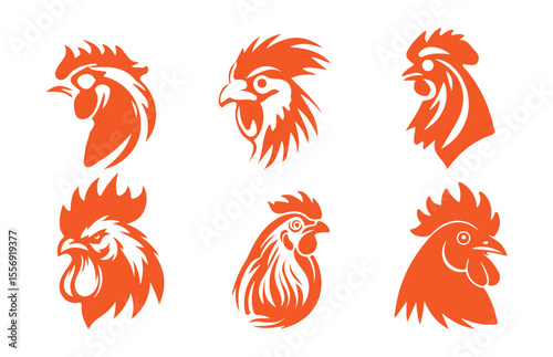 Red Chicken Head Vector Icons Set