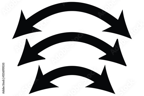 Dual sided arrow vector, icon, silhouette design. Semicircular curved thin, long double ended arrow.  Dual semi circle arrow set .