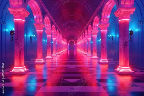 Vibrant Pillars Standing Tall in a Grand Hall