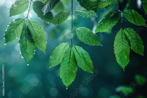 green leaves in the morning sun