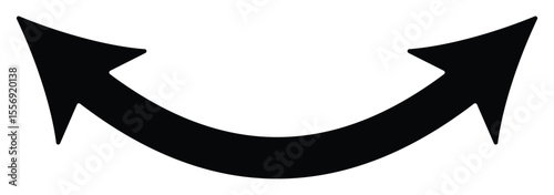 Dual sided arrow vector, icon, silhouette design. Semicircular curved thin, long double ended arrow.  Dual semi circle arrow set .