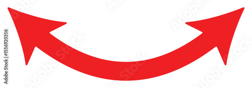 Horizontal dual side long arrow vector. Dual arrow sign. Dual semi circle arrow vector illustration. Semicircular curved thin long double ended arrow.