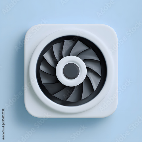 A stylized 3D rendering of a square-shaped ventilation fan icon.