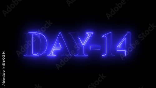 Day 14 text animation by blue color neon on black background. neon day 14.