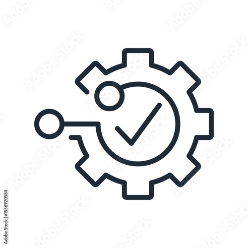 Gear wheel with electronic board. Digital automation. Transformation integration.Vector linear icon isolated on white background.