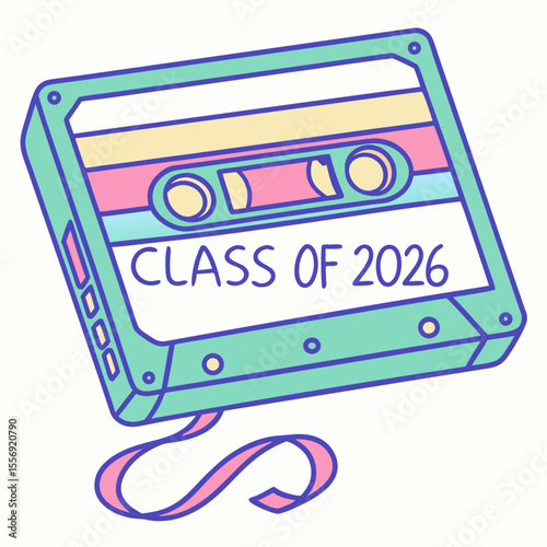 Colorful cassette tape with class of twenty six vintage retro