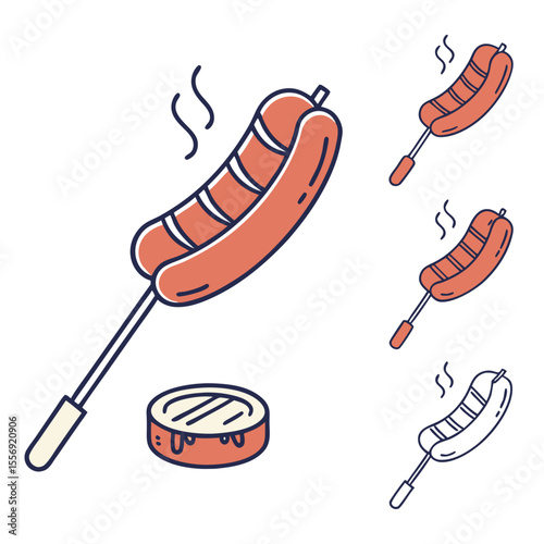 Grilled sausage on stick with grill mark and steam cooking food