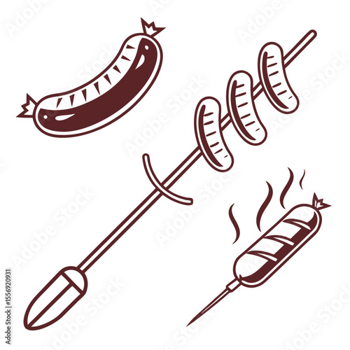 Sausage on stick grilling with smoke and separate sausage food meat