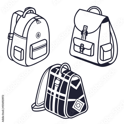 Three Backpacks in Outline Style school bag travel bag