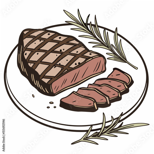 Grilled steak with rosemary on a plate meat herbs