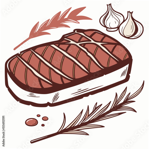 Grilled steak with garlic and rosemary meat food