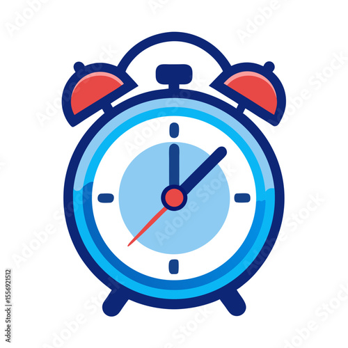 Blue and red alarm clock with white background time wake up