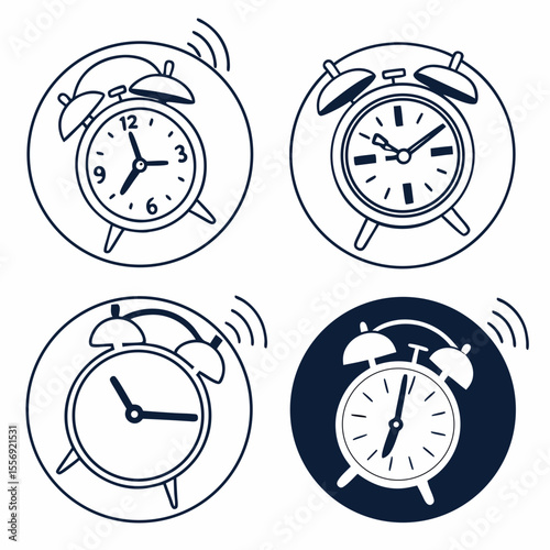 Vintage alarm clocks ringing with sound waves time