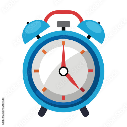 Blue alarm clock with red handle and white face time wake up