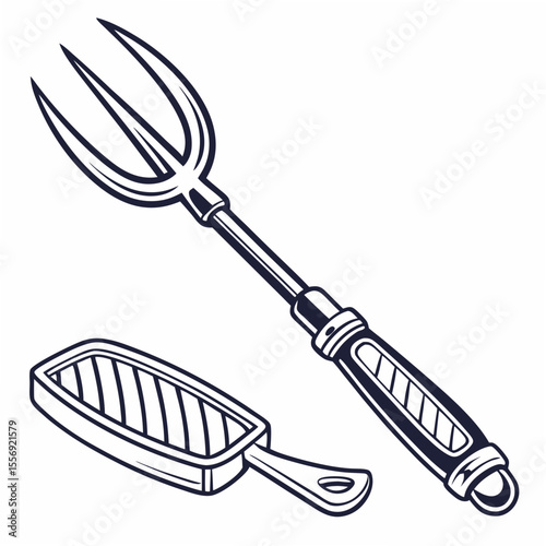 Grill fork and tongs on white background barbecue cooking