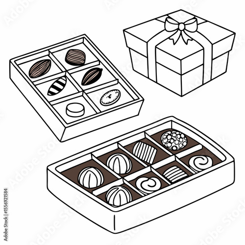 Assorted chocolates in gift boxes with ribbon assortment confectionery