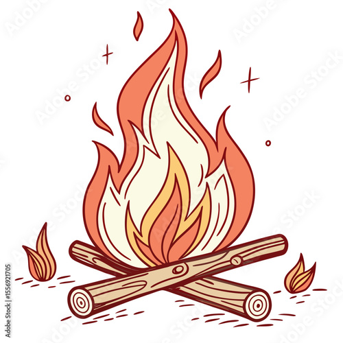 Campfire flames burning on logs vector