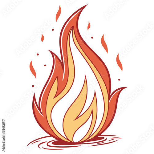 Stylized flame with orange and yellow hues fire heat