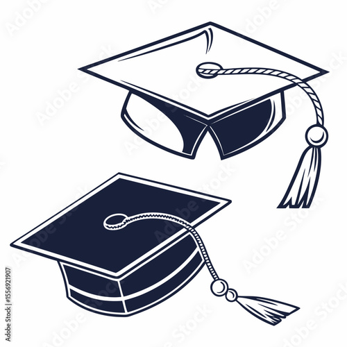 Two academic caps with tassels on white background graduation cap mortarboard