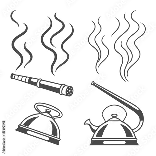 Smoke wisps rising from telescope and kettle steam