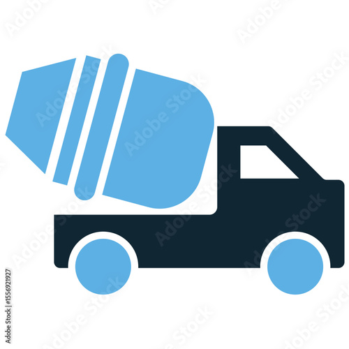 Concrete mixer truck icon vector, depicting large-scale material transport and on-site mixing. Perfect for major construction projects, infrastructure, and heavy-duty building.