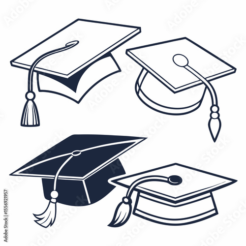Four academic graduation caps with tassels academic hats mortarboards