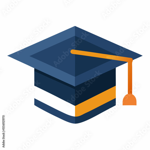 Dark blue graduation cap with orange tassel and accents academic cap mortarboard