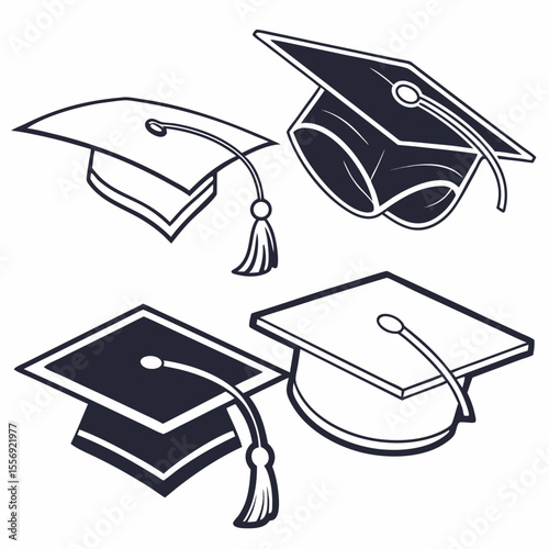 Dark blue graduation caps with tassels on white background academic caps mortarboards