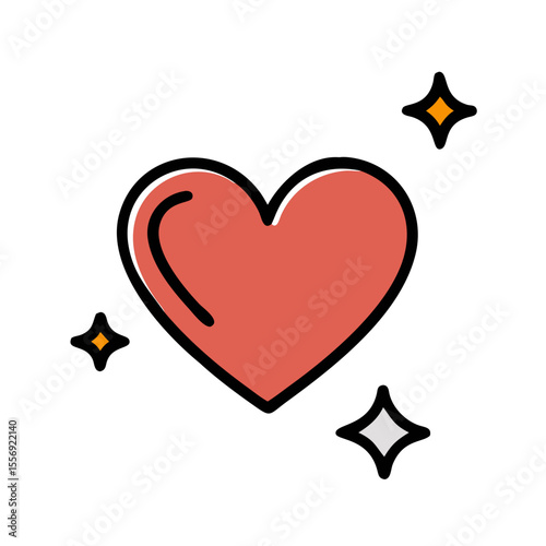 Coral heart with sparkling accents sparkles stars